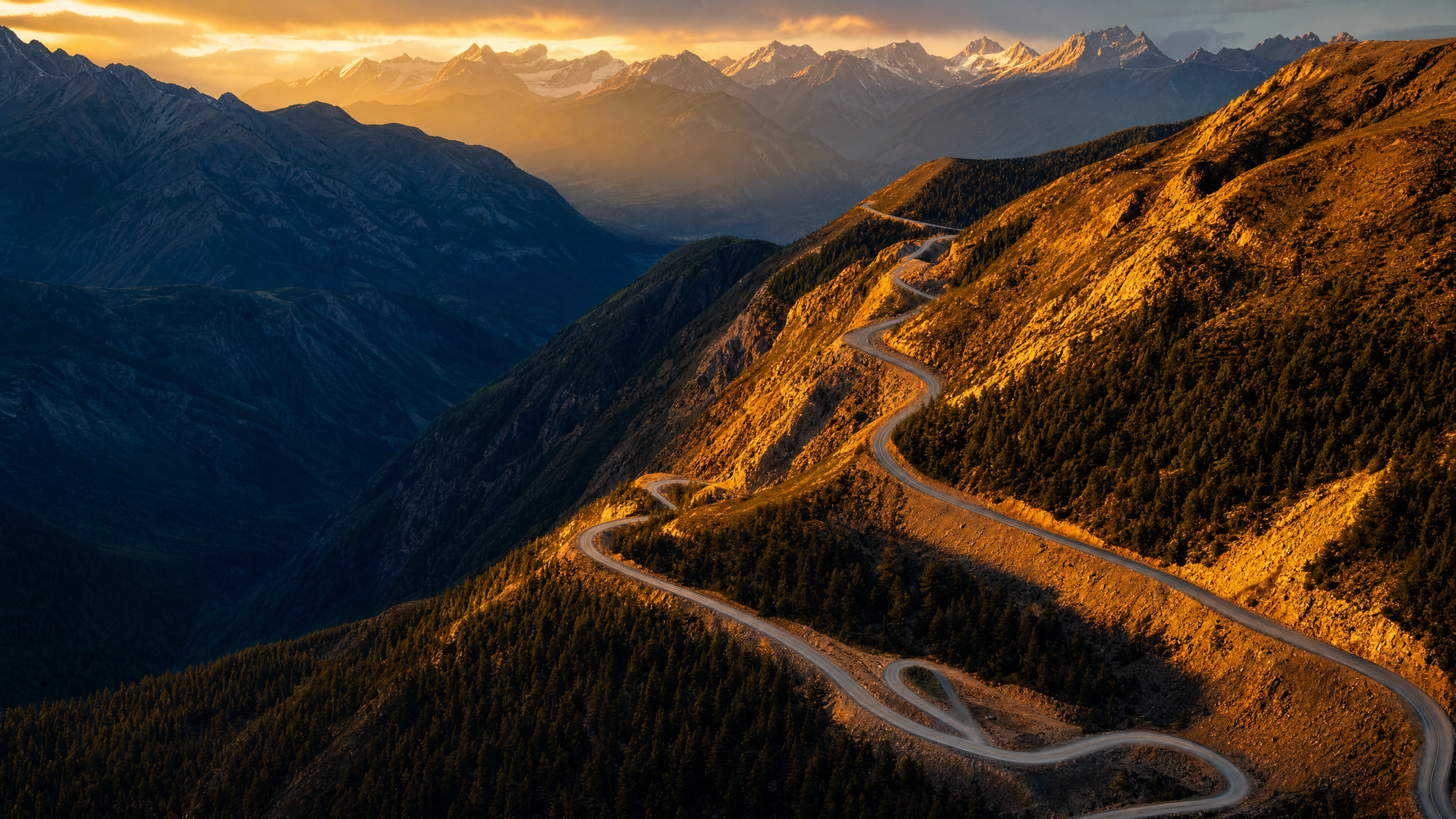 Winding mountain road through the Rockies