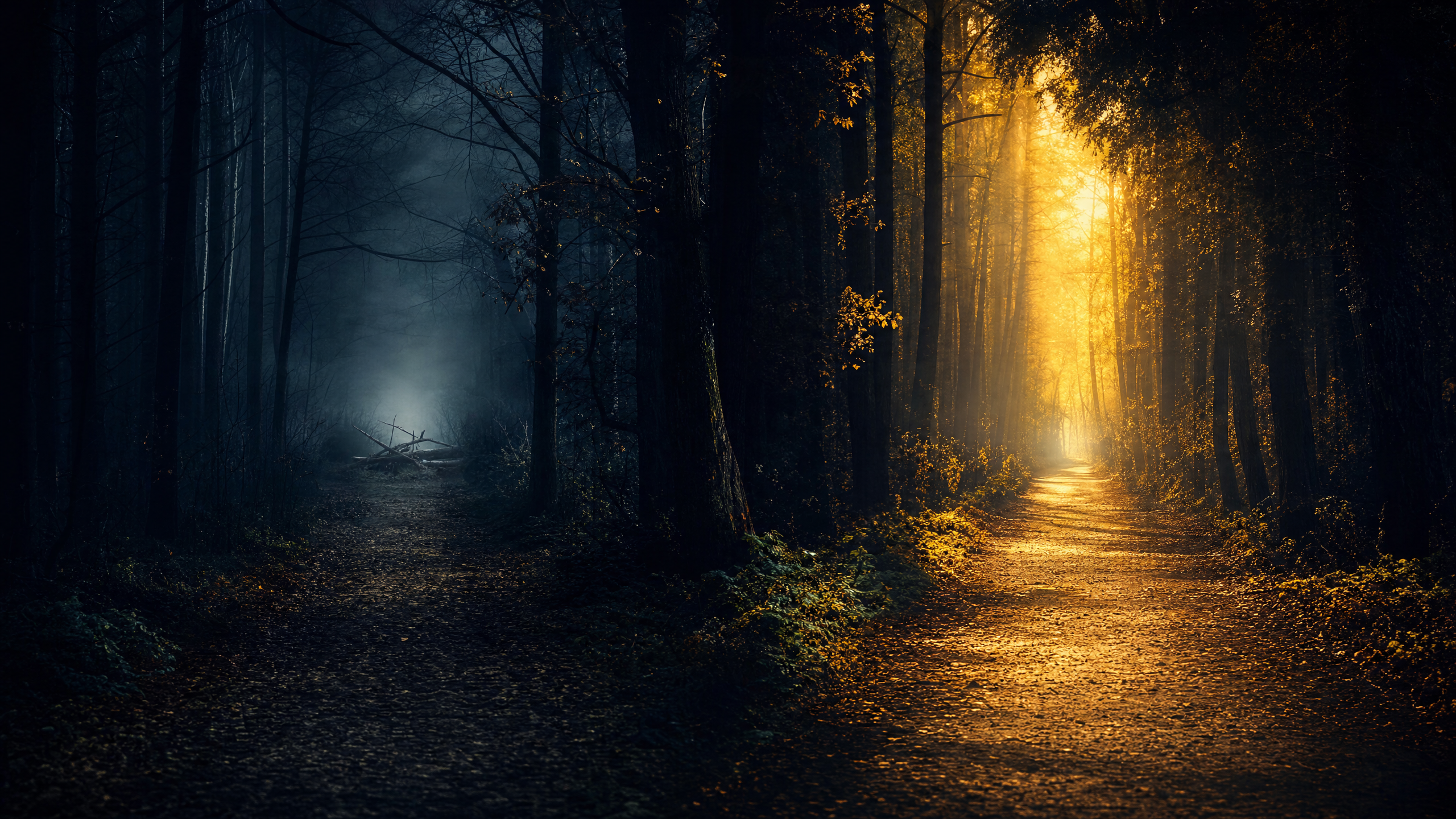 Two paths diverging in a dark forest