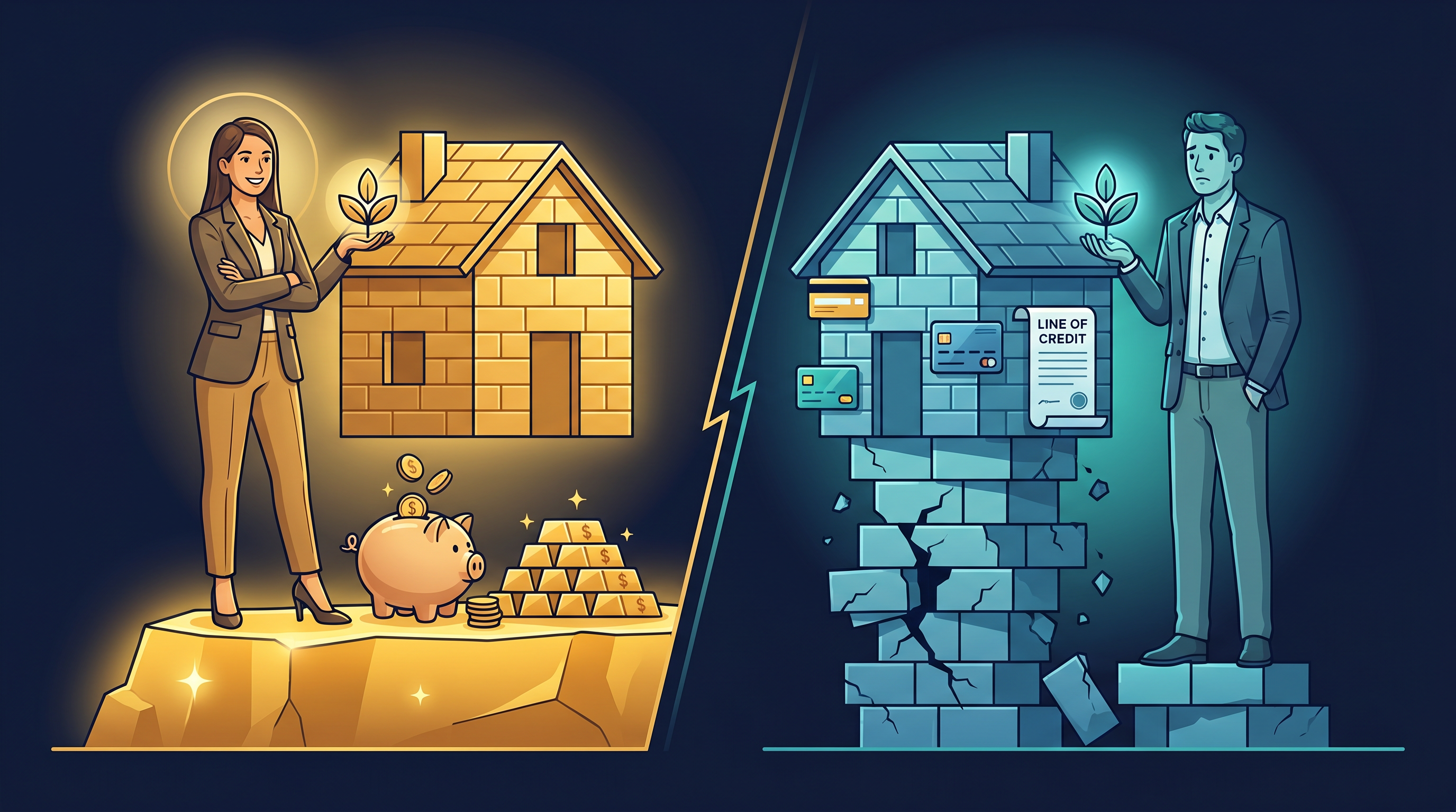 Two neighbours: one investing from savings, the other borrowing to invest